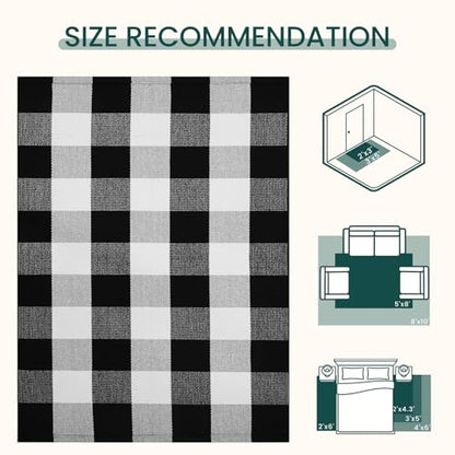 KOZYFLY Buffalo Plaid Area Rug 5x7 ft Living Room Rug, Black and White - color: Black and White, size: 5' x 7' (Rectangular)