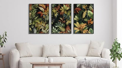 Large Framed Tropical Botanical Wall Art, Jungle Leaf Green, 20"x28"x3 - color: green, size: 20" X 28" X 3pcs Framed