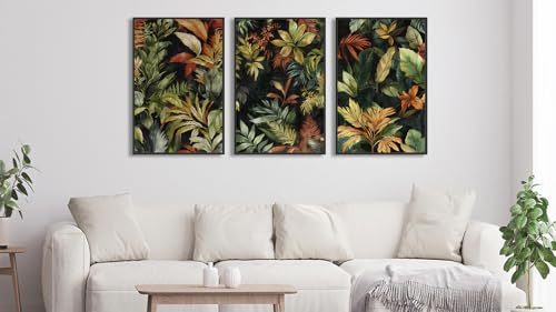 Large Framed Tropical Botanical Wall Art, Jungle Leaf Green, 20"x28"x3 - color: green, size: 20" X 28" X 3pcs Framed