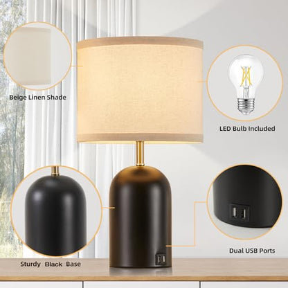 GyroVu Touch Control Table Lamps Set of 2, Black Bedside Lamps for Bedroom - color: Gold & Black