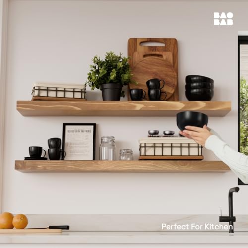 Natural Wood Floating Shelves for Wall 36 Inches Long, Oak Wooden Shelf - color: Gold Oak, size: 36 Inch