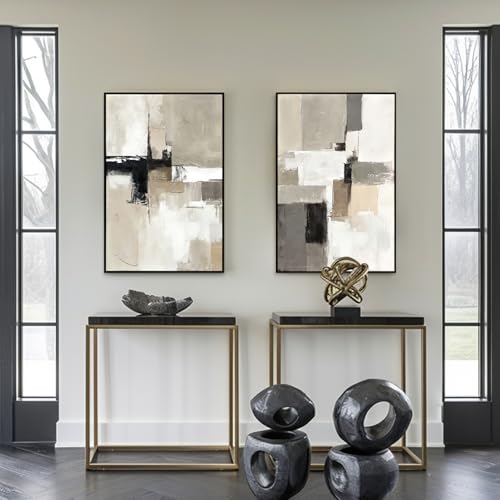 SAFERRYHOME Neutral Abstract Beige,Gray and Black Wall Art Set of 2,24"x36" - color: Neutral, size: 24" x 36" x 2 Panel Framed