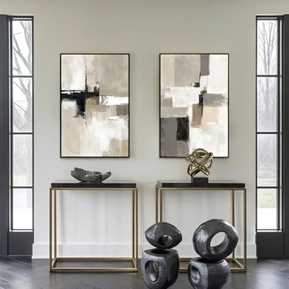 SAFERRYHOME Neutral Abstract Beige,Gray and Black Wall Art Set of 2,24"x36" - color: Neutral, size: 24" x 36" x 2 Panel Framed