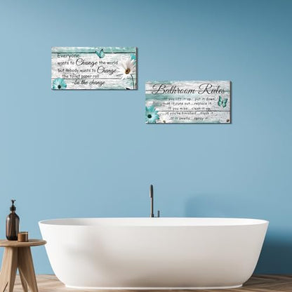 Jetec 2 Pcs Funny Bathroom Signs Wall Decor Farmhouse,Butterfly Style - style: Butterfly Style