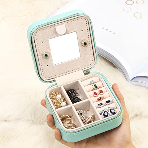 TRODANCE Jewelry Case with Mirror, Small Travel Jewelry Organizer, Portable Mini Storage Box for Rings, Earrings, Necklaces, Gift for Mother Mom, Girl, Daughter, Sisters, Bridesmaids (Blue) - color: B1 - 1 pack - blue
