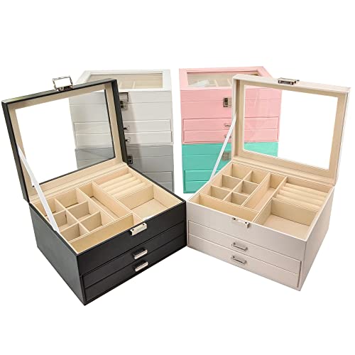 BOOVO Clear Lid Jewelry Box,3 Layers Jewelry Organizer (Black, 3 Layer) - color: Black, size: 3 Layer