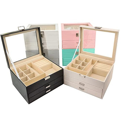 BOOVO Clear Lid Jewelry Box,3 Layers Jewelry Organizer (Black, 3 Layer) - color: Black, size: 3 Layer