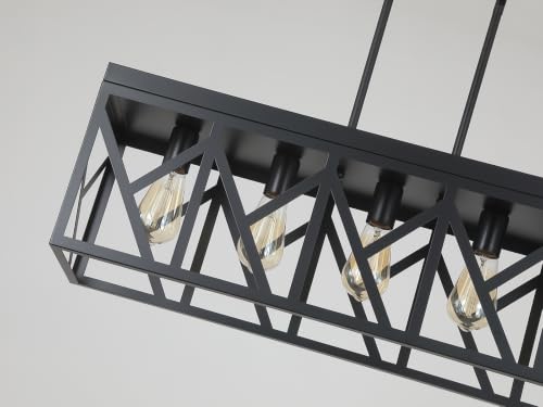 Rustic Farmhouse Metal Kitchen Island Lighting, 5 Lights Rectangular Pendant Light Fixture, Adjustable Rods Modern Metal Linear Chandelier for Kitchen Island Farmhouse Dining Room, Black - size: Large 5 lights