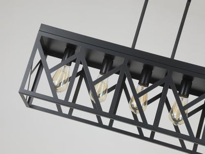 Rustic Farmhouse Metal Kitchen Island Lighting, 5 Lights Rectangular Pendant Light Fixture, Adjustable Rods Modern Metal Linear Chandelier for Kitchen Island Farmhouse Dining Room, Black - size: Large 5 lights