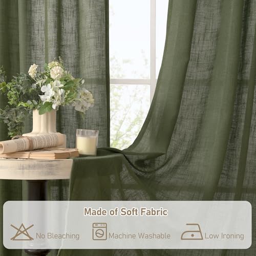 LAMIT Small Linen Curtains 30 Inch Length for Half Windows 2 Panels - color: Olive Green, size: 34"W x 30"L (Pack of 2)