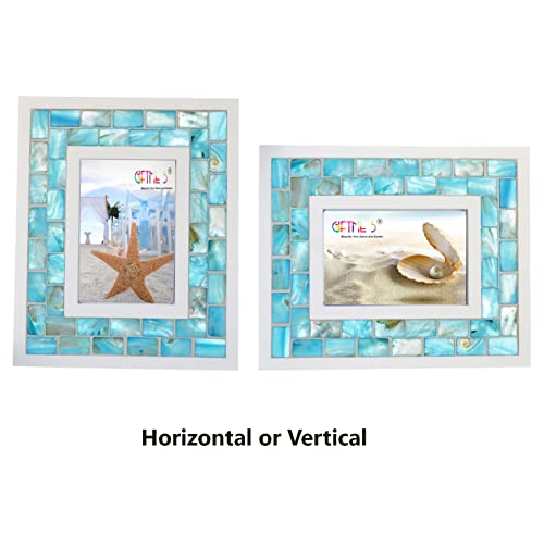 Mother of Pearl Beach Picture Frame 4x6, Blue | Natural Pearl,Turquoise Tabletop or Wall Hanging, Mosaic Glass Photo Frame, 1pc - color: Blue, size: 4x6 Inch