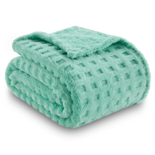 NEWCOSPLAY 3D Waffle Checkered Flannel Twin Blanket, Aqua, 60"x80" - color: Aqua, size: Twin(60"x80")