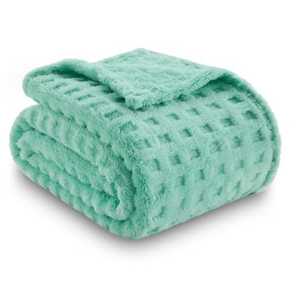 NEWCOSPLAY 3D Waffle Checkered Flannel Twin Blanket, Aqua, 60"x80" - color: Aqua, size: Twin(60"x80")