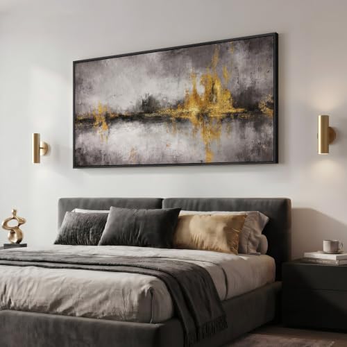 Large Framed Black Grey and Gold Abstract Wall Art for Living Room, 60x30 - color: Black & Gold A, size: 60"L x 30"W