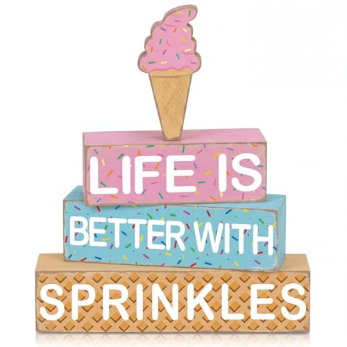 Geelin 4 Pcs Summer Ice Cream Table Wooden Decorations Ice Cream Wood Sign - style: Ice Cream