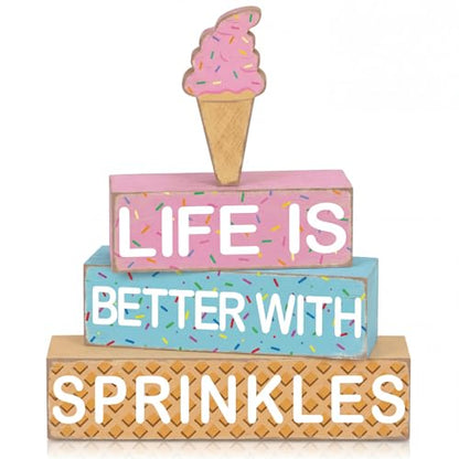 Geelin 4 Pcs Summer Ice Cream Table Wooden Decorations Ice Cream Wood Sign - style: Ice Cream