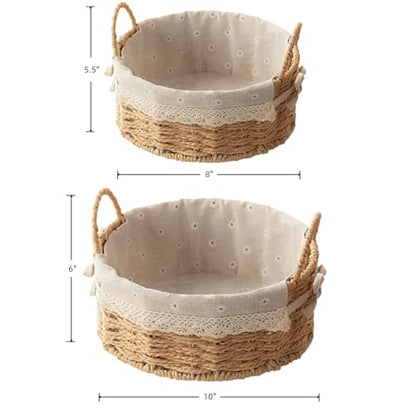 GIB Small Round Wicker Storage Baskets for Organizing with Handle and Liner - color: Beige-Round