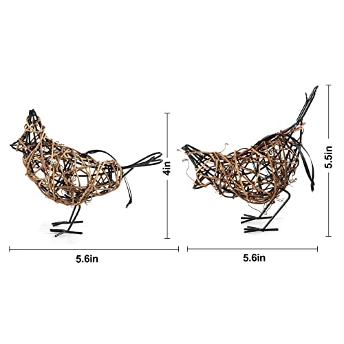 2pc Rattan Bird Statue Set - Memo Clip Wicker Farmhouse Figurines - color: Coffee2