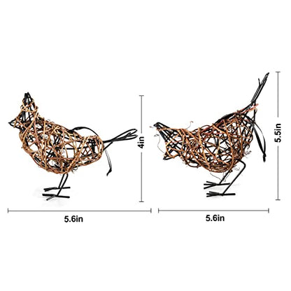 2pc Rattan Bird Statue Set - Memo Clip Wicker Farmhouse Figurines - color: Coffee2