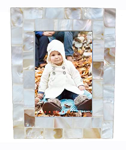 Mother of Pearl Mosaic Photo Frames 3.5by5 Beach Tabletop Picture Frame (3.5x5, White,1pc) - color: Natural White, size: 3.5x5 Inch