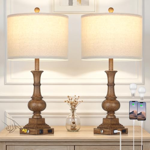 Lolikit 26" Tall Farmhouse Table Lamps Set of 2,Bedside Lamps for Bedroom - color: Brown - 26"H - 2 Pack