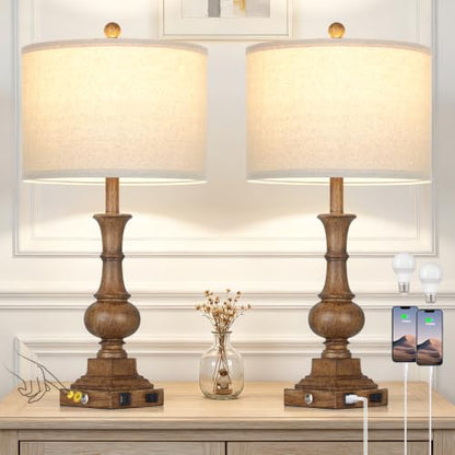 Lolikit 26" Tall Farmhouse Table Lamps Set of 2,Bedside Lamps for Bedroom - color: Brown - 26"H - 2 Pack
