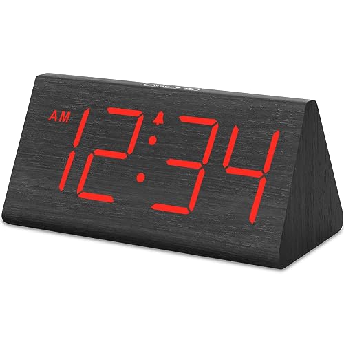 DreamSky Wooden Digital Alarm Clock for Bedrooms with Large Numbers - color: Red