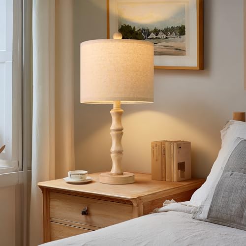 BOBOMOMO 20.5" Farmhouse Table Lamps Set of 2, Rustic Nightstand Lamps with Wood Grain Resin Base & Linen Shade, Small Bedside Lamps for Bedroom, Living Room, Apartment Side Table & Small Spaces - color: SMALL 20.5"-Burlywood Color