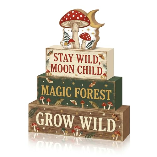 Britimes Tiered Tray Decor Set, 4 Pack, Wooden Table Sign, Mushroom - style: Mushroom