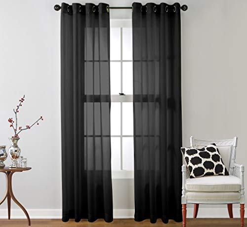 HLC.ME Semi Sheer Grommet Window Curtains, 2 Panels, 54x84 Inch, Black - color: Black, size: 54"W x 84"L (Pack of 2)