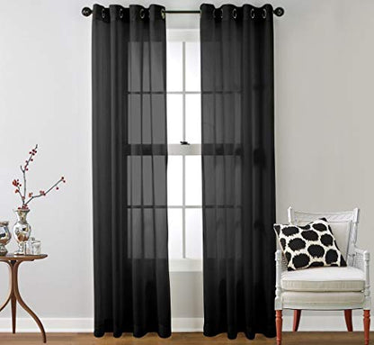 HLC.ME Semi Sheer Grommet Window Curtains, 2 Panels, 54x84 Inch, Black - color: Black, size: 54"W x 84"L (Pack of 2)