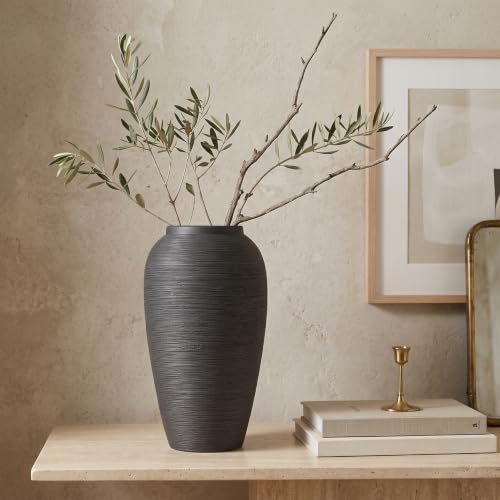 Tall Black Vase, 13.8 Inch Matte Black Ceramic Pottery Vase for Home Decor - color: Ribbed Black, size: 13.8 in