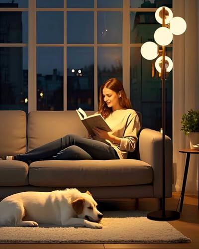 Lightdot 5-Globe Dimmable Globe Floor Lamp Black Retro Standing Lamps - color: 5 Globe-Black