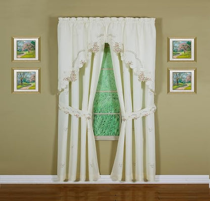 Today's Curtain Verona Reverse Embroidery Panel Pair and Tiebacks, 63", Ecru/Rose, 80" W X 63" L - color: Ecru/Rose, size: 80"W x 63"L (Pack of 1)