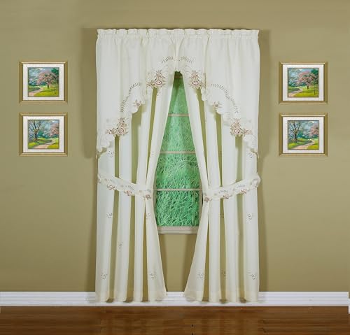 Today's Curtain Verona Reverse Embroidery Panel Pair and Tiebacks, 72", Ecru/Rose, 80" W X 72" L - color: Ecru/Rose, size: 80"W x 72"L (Pack of 1)