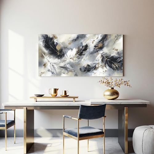 YISXINOAG Black White Abstract Wall Art Modern Feather Painting 20"X40" - color: black grey, size: 40"L x 20"W