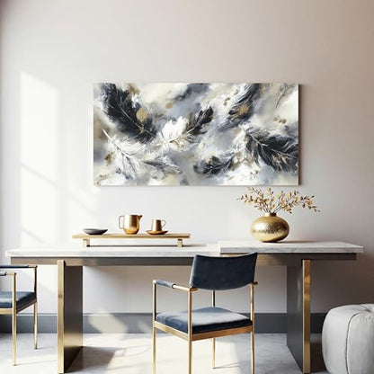 YISXINOAG Black White Abstract Wall Art Modern Feather Painting 20"X40" - color: black grey, size: 40"L x 20"W