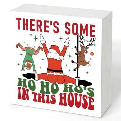 There's Some Ho Ho Ho's in This House Sign, Funny Christmas Wood Box Decor - color: Style 1