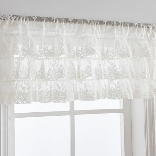 Kotile Ivory Lace Ruffle Valance for Windows W52 x L18 Inch, 1 Panel - color: Ivory - Ruffle Lace