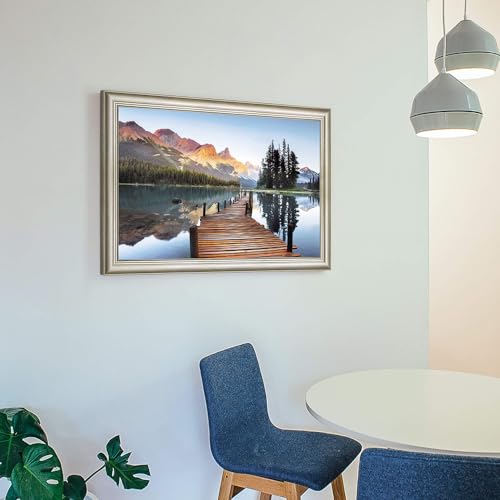 Lake Landscape Canvas Wall Art: Framed Nature Bridge Water Picture Mountain Sunset Prints for Living Room - color: Lake Bridge, size: 36"L x 24"W