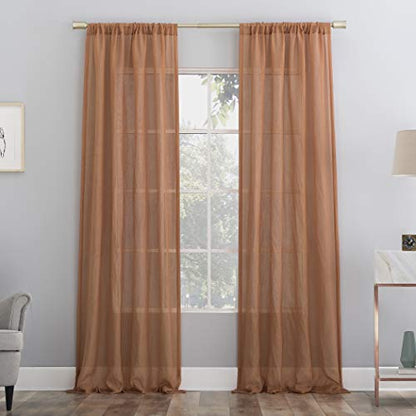 No. 918 Genevieve 2-Pack Linen Weave Sheer Semi-Sheer Rod Pocket Curtain Panel Pair, Sienna, 50" W x 96" L (2 Panels) - color: Sienna, size: 50"W x 96"L (Pack of 2)