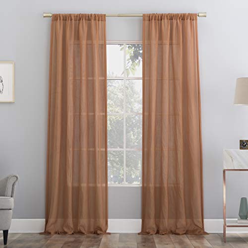 No. 918 Genevieve 2-Pack Linen Weave Sheer Semi-Sheer Rod Pocket Curtain Panel Pair, Sienna, 50" W x 96" L (2 Panels) - color: Sienna, size: 50"W x 96"L (Pack of 2)