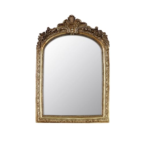 Small Decorative Arched Mirror, Vintage Gold Resin Frame, 6.8 x 10 inches, Wall or Tabletop (Vintage Gold, 6.8 X 10 inches) - color: Vintage Gold