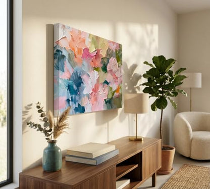 KKJ Abstract Floral Canvas Wall Art, Pastel Floral Picture, Canvas Wrap - size: 24"L x 16"W