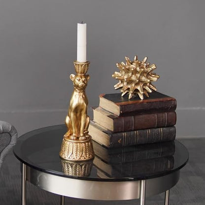 Guichifun Leopard Candlestick Holder Table Decor 9 in - color: Gold-leopard