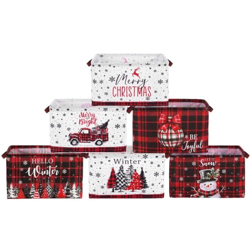 Fourluoo 6 Pack Christmas Storage Basket with Handles Fabric Foldable - color: Christmas, size: 15 L X 9.8 W X 10.2 H