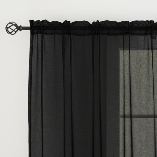 Sheer Curtains Rod Pocket Voile Drapes 52"Wx 63"L, Black, 2 Panels - color: Black, size: 52"W x 63"L (Pack of 2)