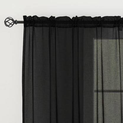 Sheer Curtains Rod Pocket Voile Drapes 52"Wx 63"L, Black, 2 Panels - color: Black, size: 52"W x 63"L (Pack of 2)