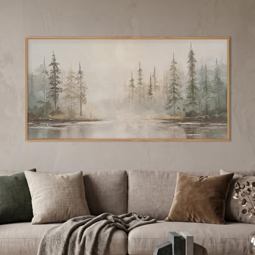 HPNIUB Modern Misty Pine Tree Framed Wall Art Set,Neutral Abstract Landscape Wall Decor,Nature Foggy Forest Art Print, Beige Rustic Farmhouse Artwork for Living Room, Bedroom,Office- 20"x40" - color: Retro Forest Wall Art, size: 40"L x 20"W