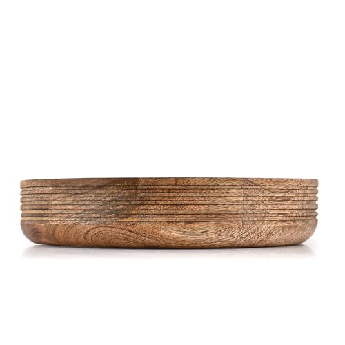 Kaizen Casa Mango Wood Decorative Bowl – Handcrafted Table Centerpiece with Deep Round Burnt Finish | Rustic Farmhouse Wooden Décor for Dining & Living Room (12" X 12" X 2.5")